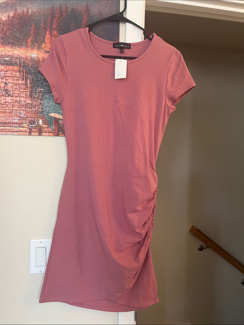Tresics Short Sleeve Ruched Mini Dress - Rose